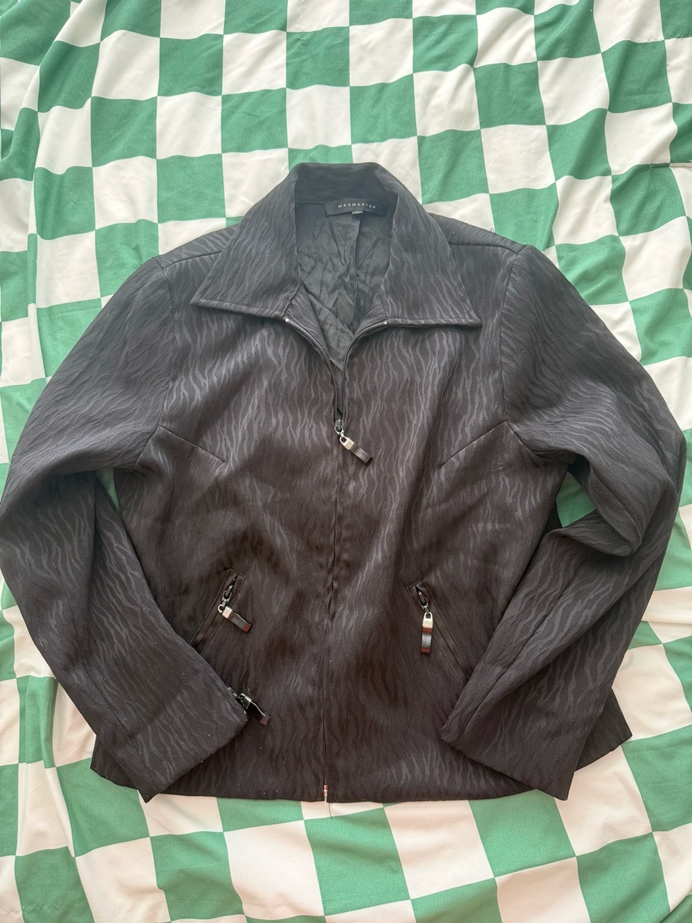 Black Textured Zip-Front Women's Jacket